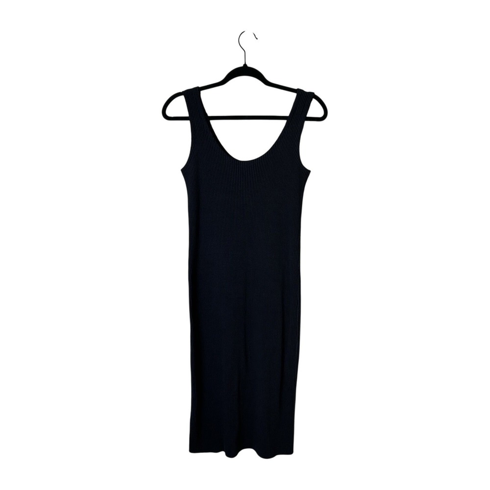 Vince Navy Blue Ribbed Scoop Neck Tank Midi Dress Cotton Blend Size Small